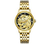 Men's Watches,Automatic Waterproof and Night Light Watch Dragon and Phoenix Eagle Couple Watch Eagle Golden Shell Black Faced Woman