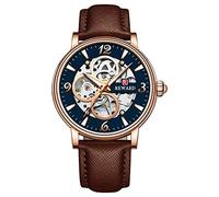 Men's Watches,Business Leather Strap Mechanical Watch Waterproof Hollow Through The Bottom Watch, Rose Shell Blue Belt Brown Belt