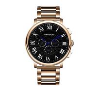 Men's Watches,Business Multifunctional Three-Eye Automatic Mechanical Watch Rose Gold Black Face