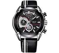 Men's Watches,Casual Fashion Trend Business Waterproof Leather Strap Multi Function Luminous Watch Silver Black