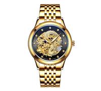 Men's Watches,China Dragon Gold Embossed Machinery Watch Dobby Flywheel Individual Fashion Watch Golden Black
