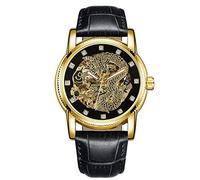 Men's Watches Chinese Dragon Personality Embossed Dial Dynamic Spit Bead Fashion Watch Diamond Waterproof Watch Gold Black Dragon Black Belt