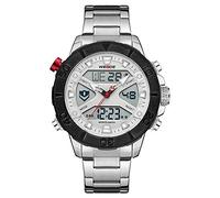 Men's Watches,Electronic Double Display Japanese Movement Stainless Steel Strap LCD Watch White