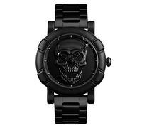 Men's Watches,Fashion Big Dial Personality Three-Dimensional Creative Steel Belt Quartz Watch Waterproof Trend Dark Messenger Watch, Black