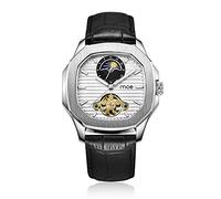 Men's Watches Fashion Leather Strap Fully Automatic Tourbillon Moon Phase Mechanical Watch, A