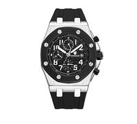 Men's Watches,Fashion Silicone Three-Eye Waterproof Automatic Mechanical Watch Black Circle and Black Surface of Silver Shell