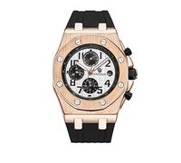 Men's Watches,Fashion Silicone Three-Eye Waterproof Automatic Mechanical Watch Rose Golden White Noodles