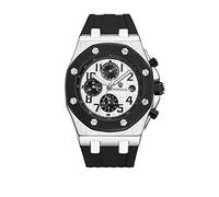 Men's Watches,Fashion Silicone Three-Eye Waterproof Automatic Mechanical Watch Silver Shell with Black Circle and White Face