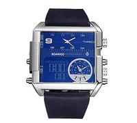 Men's Watches,Fashion Square Large Dial Waterproof 3 Time Zone Electronic Watch, A