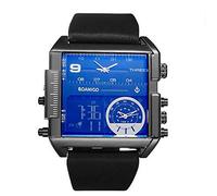 Men's Watches,Fashion Square Large Dial Waterproof 3 Time Zone Electronic Watch, B