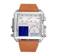 Men's Watches,Fashion Square Large Dial Waterproof 3 Time Zone Electronic Watch, F