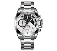 Men's Watches,Fashion Steel Belt Watch Large Dial Casual 3 Eye Multi-Function Business Watch Silver