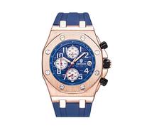 Men's Watches,Fashion Watch Silicone Belt Triple Eye Multifunctional Waterproof Quartz Watch Rose Golden Shell Blue