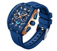 Mens Watches Fashion WristWatches Waterproof Luminous Silicon Strap Rectangular Sport Watches for Men Quartz Business Calendar Men Casual Watch (Rose Gold Blue)