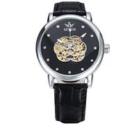 Men's Watches,Flash Drill Pattern Hollow Bottom Automatic Mechanical Wristwatch Dermal Business Watch Silver Shell Black Face Black Belt