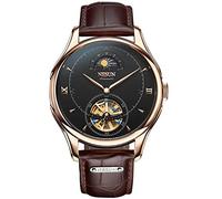 Men's Watches,Fully Automatic Flywheel Waterproof Multi-Function Watch, Black and Brown Skin