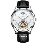 Men's Watches,Fully Automatic Flywheel Waterproof Multi-Function Watch, Silver White and Black Leather