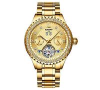 Men's Watches,Fully Automatic Hollowed Out Dobby Flywheel Night Light Waterproof Mechanical Watch Full Gold Shell + Gold Surface + Full Gold Belt