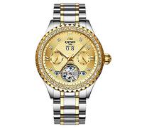 Men's Watches,Fully Automatic Hollowed Out Dobby Flywheel Night Light Waterproof Mechanical Watch Meta Gold Shell+Metal Surface+Meta Gold Belt