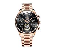 Men's Watches,Fully Automatic Mechanical Watch Steel Belt Business Multi-Function Watch, Steel Belt Rose Shell Black Surface