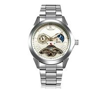 Men's Watches,Fully Automatic Mechanical Watch Tourbillon Sun and Moon Stars Personalized Hollow Watch, White Shell Gold Face