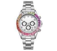 Men's Watches Hip Hop Diamond Full Rhinestone Watches Men Business Watches Waterproof Quartz Watches Chronograph Date Calendar Women's Watches, silver, bracelet