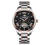 Men's Watches,KINYUED Drill Insert Fully Automatic Hollowed Out Tour Flywheel Night Light Machinery Watch Mega Golden Rose Shell Black Face