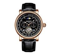 Men's Watches,KINYUED Tuofei Lunar Phase Night Light Man's Automatic Star Machinery Watch Rose Shell Black Belt
