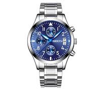Men's Watches,Korean Version of The Series of Stainless Steel 3 Degree Waterproof Luminous Three-Eye 6-Pin Men's Watch Stainless Steel Blue