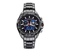Men's Watches,Led Dual Movement 2 Time Sports Watch Pointer + Digital Dual Display Watch, Black Case and Black Surface