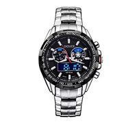Men's Watches,Led Dual Movement 2 Time Sports Watch Pointer + Digital Dual Display Watch, White Shell and Black Surface
