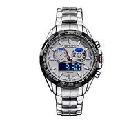 Men's Watches,Led Dual Movement 2 Time Sports Watch Pointer + Digital Dual Display Watch, White Shell White Surface