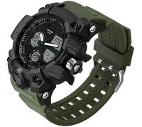 Men's Watches Military Rugged Wristwatch for Running with Dual Dial Time Analog Digital Display Alarm Stopwatch for Men, Green, casual
