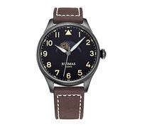 Men's Watches,Moon Phase Large Digital Display Quartz Waterproof Watch, Black Case Brown Belt