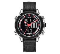 Men's Watches Multi-Function Electronic Watch Double Display Waterproof Luminous Outdoor Sports Watch, Black Hit Silver Red Word