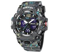 Men's Watches Multi Function Military S-Shock Sports Watch LED Digital Waterproof Alarm Watches, 8008_Camo Gray