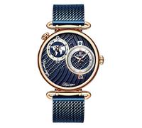 Men's Watches,Multi-Time Zone Ultra-Thin Waterproof Business Steel Mesh Belt Watch Personality Big Dial Fashion Watch Rose Shell Blue Surface Blue Belt