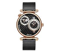 Men's Watches,Multi-Time Zone Ultra-Thin Waterproof Business Steel Mesh Belt Watch Personality Big Dial Fashion Watch Rose Shell Black Face Black Belt