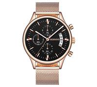 Men's Watches,Multifunction 3 Eyes 6 Pin Quartz Watch Leather Strap Waterproof Calendar Luminous Watch, Milan Rose Gold Black Face