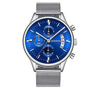 Men's Watches,Multifunctional 3 Eyes 6 Pin Quartz Watch Leather Strap Waterproof Calendar Luminous Watch, Milan Steel Blue Face