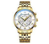 Men's Watches,Multifunctional 6-Pin 3 Eye Solid Steel Belt Watch, Golden White