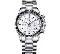 Men's Watches,Multifunctional Business Watch Sports Calendar Casual Waterproof Quartz Watch Steel Strip Silver White