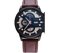 Men's Watches,Multifunctional Quartz Watch Sport Six-Second Epidermis Strap Waterproof Night-Light Watch Coffee Black Shell Golden Land