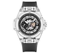 Men's Watches,Net Red Transparent Hollow Luminous Multifunction with Calendar Function Couple Watch, Transparent Black Belt