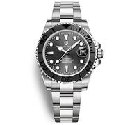 Mens Watches Pagani Design 1651 Wrist Watch for Men Automatic Mechanical NH35 Movement 100M Water Resistant Sapphire Glass Ceramic Bezel Stainless Steel Watch(Silver Black)
