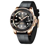 Mens Watches Pagani Design 1651 Wrist Watch for Men Automatic Mechanical NH35 Movement 100M Water Resistant Sapphire Glass Ceramic Bezel Stainless Steel Watch(Rubber Rose Gold Black)