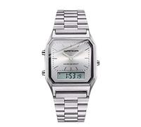 Men's Watches Retro Classic Business Steel Belt Electronic Watch Double Display Multi-Function Watch, All Silver