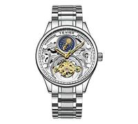 Men's Watches,Self-Winding Mechanical Steel Belt Watch Moon Phase Tourbillon Heavy Work Watch Silver Shell White Inner Shadow