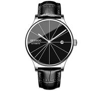 Men's Watches,Simple Ultra-Thin Fully Automatic Mechanical Watch Mesh Waterproof Business Watch, Black Leather Black Face