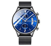 Men's Watches,Sport Multifunction 6-Pin Chronograph Waterproof Luminous Watch, Milan Black Steel Blue Face